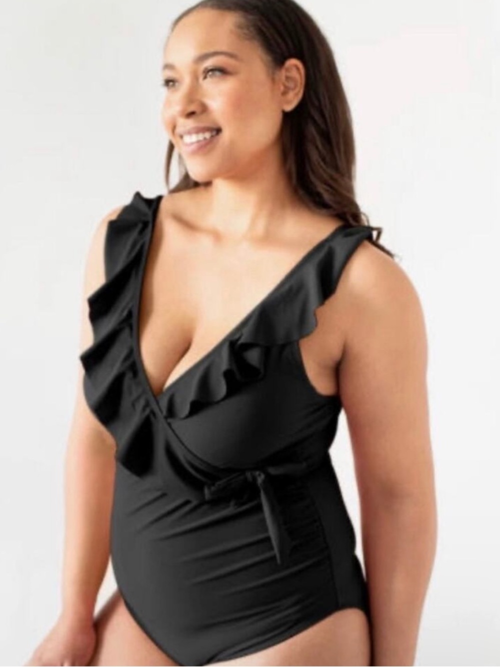 Kindred Bravely 1X NEW Maternity Busty Nursing One Piece Wrap Swimsuit Black